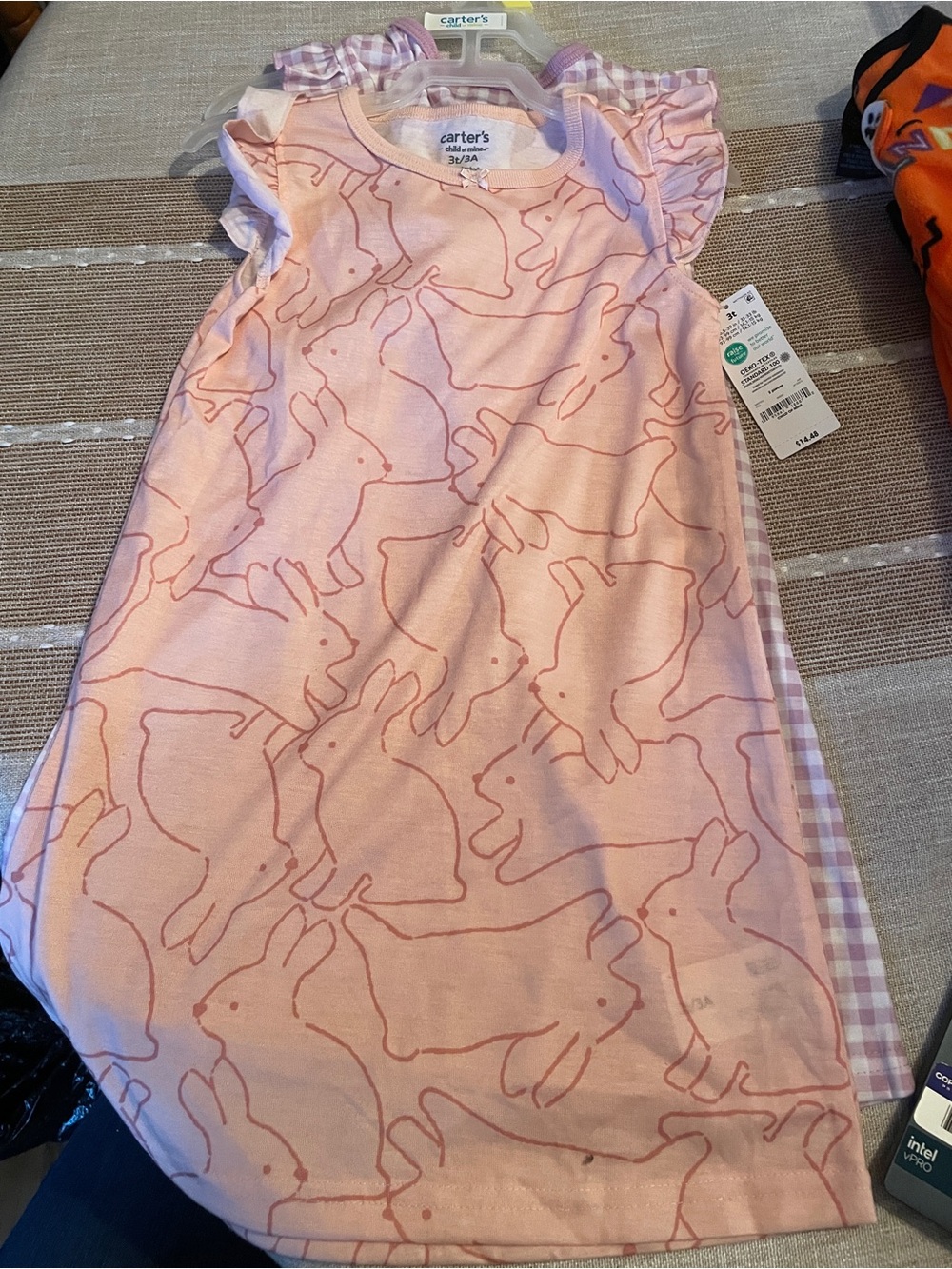 Carter's Pink Bunny Print Girls' Pajama Sleeper and gingham Print Sleeper